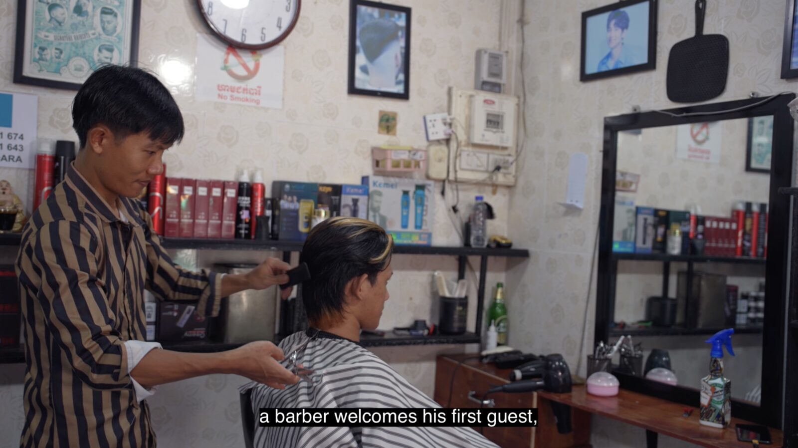 The island barber welcomes his first guest