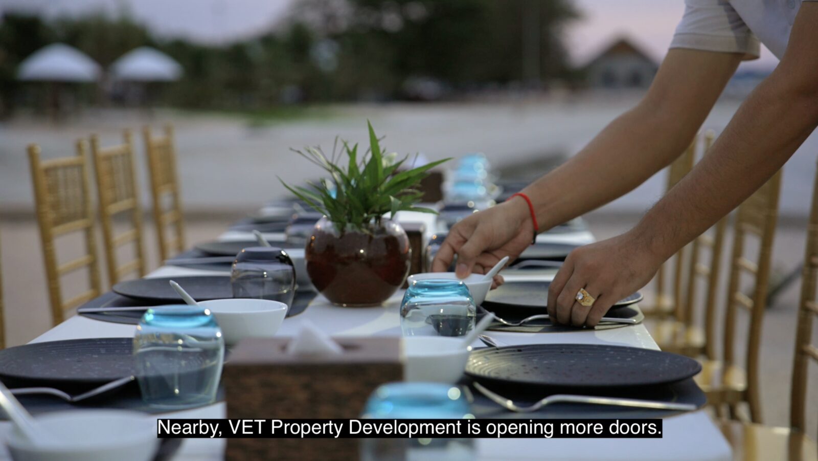 A table set by the beach