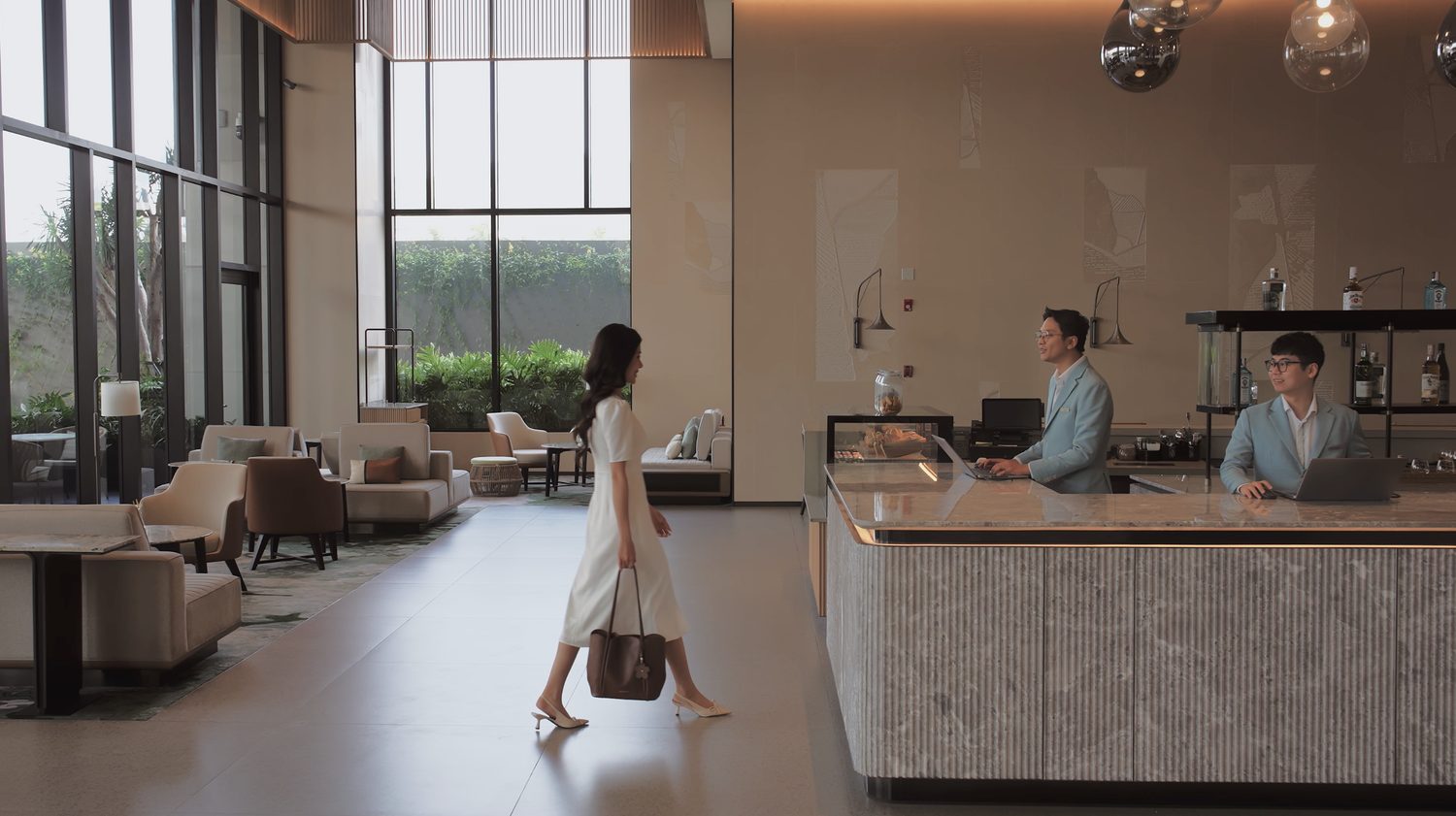 Arriving across the lobby