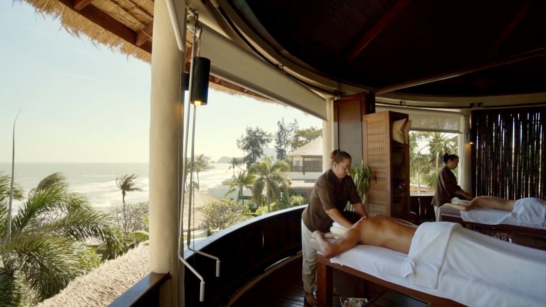 Spa treatment room open to the sea